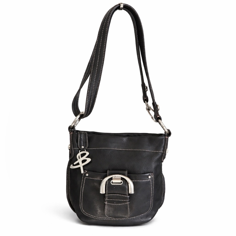B. Makowsky Black Leather Shoulder Bag Buckle crossbody - Picture 2 of 14